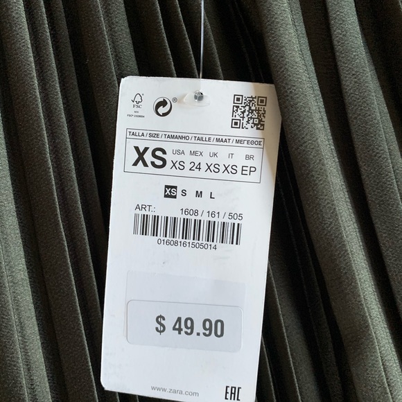 Zara olive khaki plated skirt NWT - Picture 4 of 5